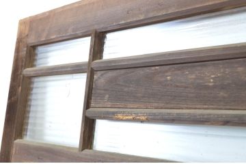 アンティーク建具　レトロ　腰板ケヤキ材　和を感じるデザインのガラス戸2枚セット(玄関戸、引き戸)(R-037031)