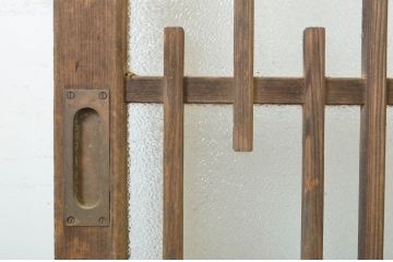 アンティーク建具　レトロ　腰板ケヤキ材　和を感じるデザインのガラス戸2枚セット(玄関戸、引き戸)(R-037031)
