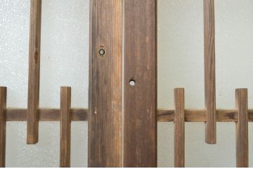 アンティーク建具　レトロ　腰板ケヤキ材　和を感じるデザインのガラス戸2枚セット(玄関戸、引き戸)(R-037031)