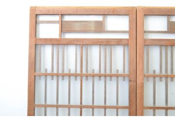 アンティーク建具　レトロ　腰板ケヤキ材　和を感じるデザインのガラス戸2枚セット(玄関戸、引き戸)(R-037031)
