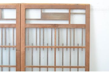 アンティーク建具　レトロ　腰板ケヤキ材　和を感じるデザインのガラス戸2枚セット(玄関戸、引き戸)(R-037031)