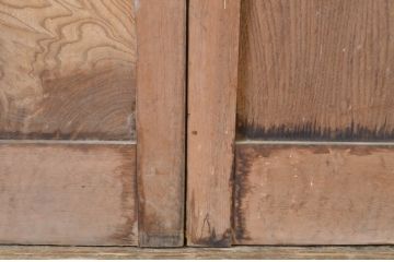 アンティーク建具　レトロ　腰板ケヤキ材　和を感じるデザインのガラス戸2枚セット(玄関戸、引き戸)(R-037031)