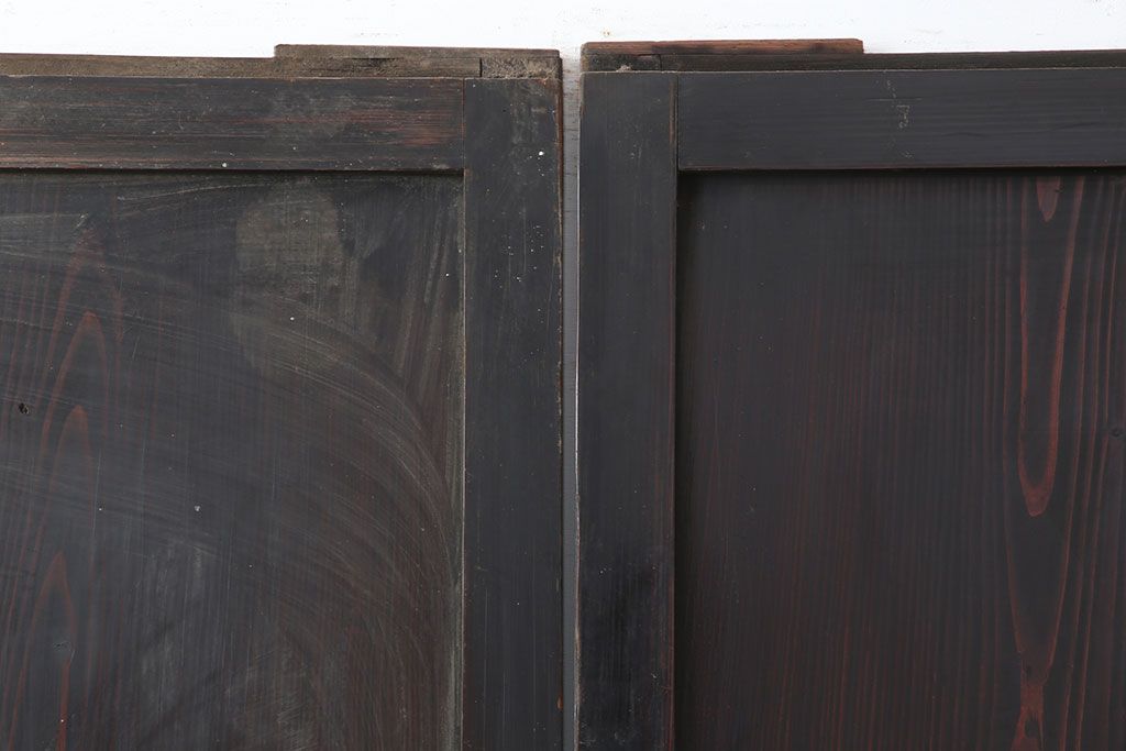 アンティーク建具　木の味わいが魅力的な格子帯戸2枚セット(板戸、引き戸)(R-037032)