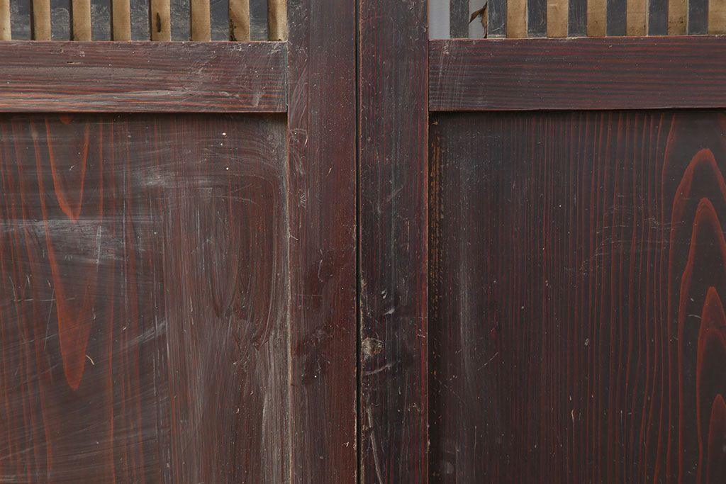 アンティーク建具　木の味わいが魅力的な格子帯戸2枚セット(板戸、引き戸)(R-037032)