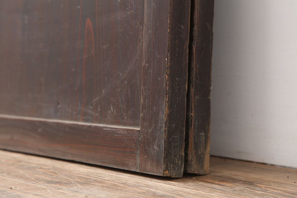 アンティーク建具　木の味わいが魅力的な格子帯戸2枚セット(板戸、引き戸)(R-037032)