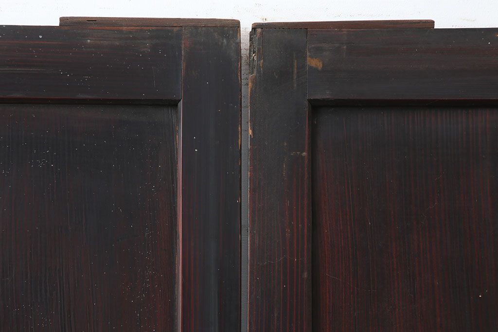 アンティーク建具　木の味わいが魅力的な格子帯戸2枚セット(板戸、引き戸)(R-037032)