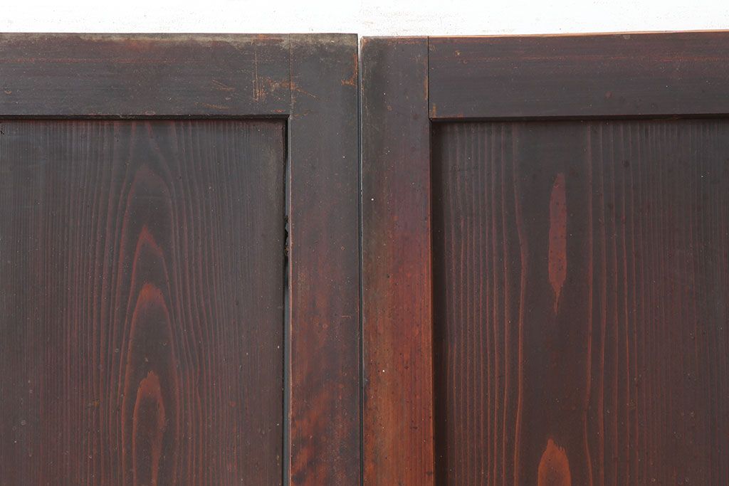 アンティーク建具　明治大正期　裏ガラス入り!和モダンにもおすすめな格子帯戸2枚セット(ガラス帯戸、板戸、引き戸)(R-037033)