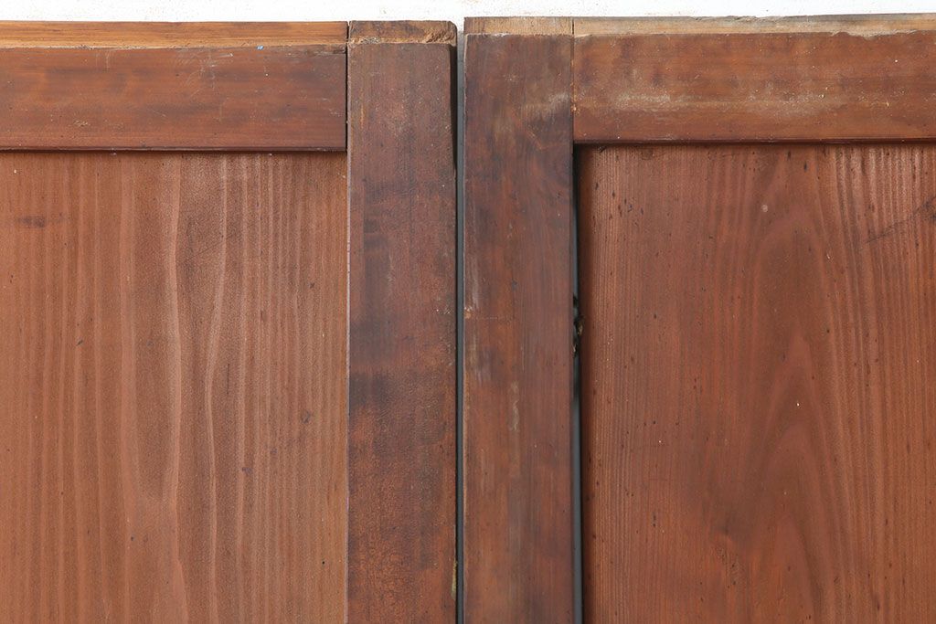 アンティーク建具　明治大正期　裏ガラス入り!和モダンにもおすすめな格子帯戸2枚セット(ガラス帯戸、板戸、引き戸)(R-037033)