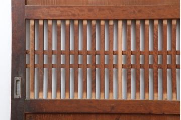 アンティーク建具　明治大正期　裏ガラス入り!和モダンにもおすすめな格子帯戸2枚セット(ガラス帯戸、板戸、引き戸)(R-037033)