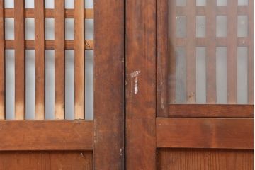 アンティーク建具　明治大正期　裏ガラス入り!和モダンにもおすすめな格子帯戸2枚セット(ガラス帯戸、板戸、引き戸)(R-037033)