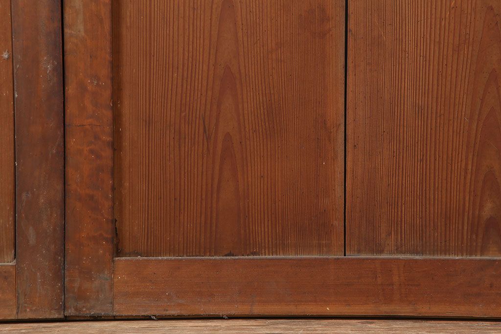 アンティーク建具　明治大正期　裏ガラス入り!和モダンにもおすすめな格子帯戸2枚セット(ガラス帯戸、板戸、引き戸)(R-037033)