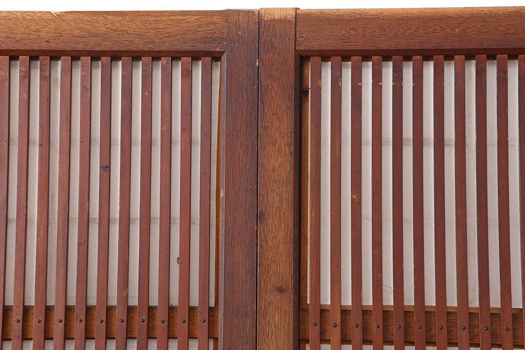 アンティーク建具　腰板ケヤキ材　細身の格子戸4枚セット(ガラス帯戸、引き戸)(R-037034)