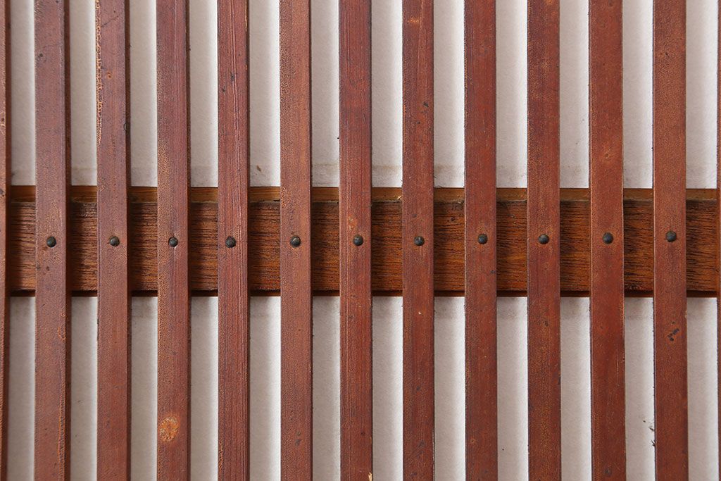アンティーク建具　腰板ケヤキ材　細身の格子戸4枚セット(ガラス帯戸、引き戸)(R-037034)