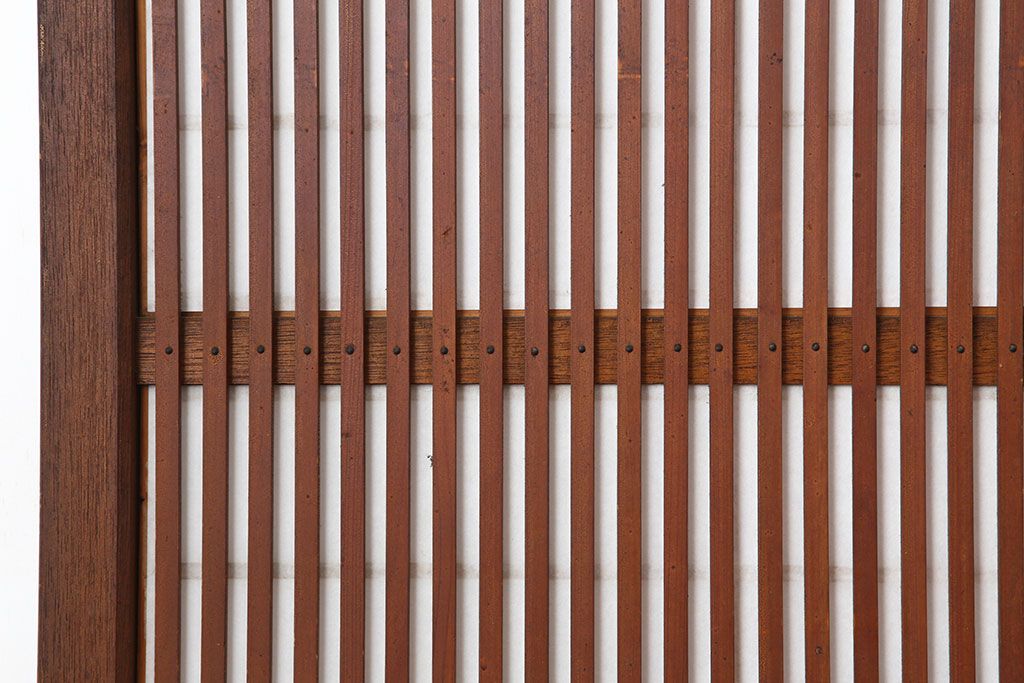 アンティーク建具　腰板ケヤキ材　細身の格子戸4枚セット(ガラス帯戸、引き戸)(R-037034)