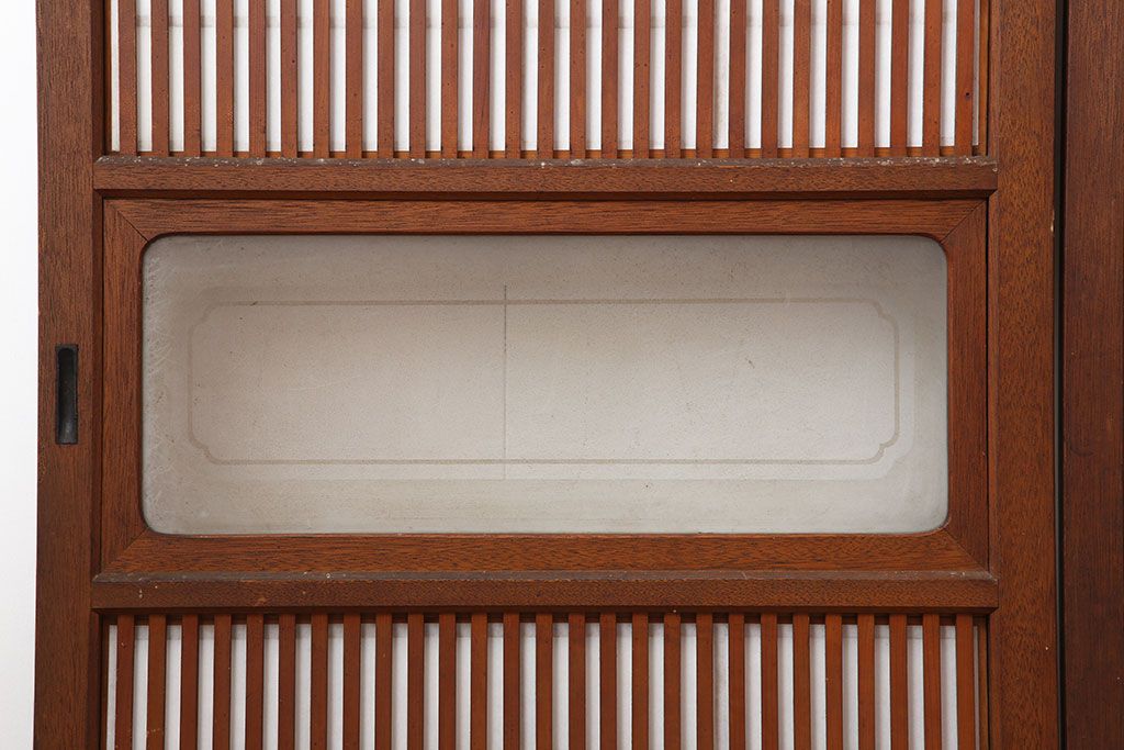 アンティーク建具　腰板ケヤキ材　細身の格子戸4枚セット(ガラス帯戸、引き戸)(R-037034)