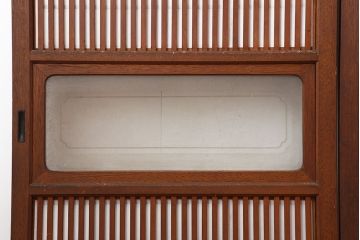 アンティーク建具　腰板ケヤキ材　細身の格子戸4枚セット(ガラス帯戸、引き戸)(R-037034)