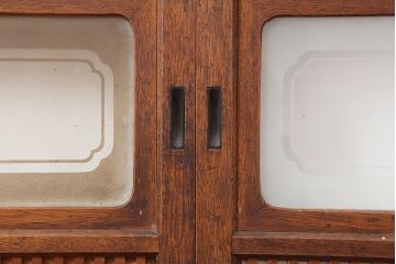 アンティーク建具　腰板ケヤキ材　細身の格子戸4枚セット(ガラス帯戸、引き戸)(R-037034)