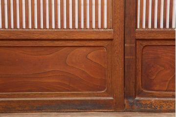 アンティーク建具　腰板ケヤキ材　細身の格子戸4枚セット(ガラス帯戸、引き戸)(R-037034)