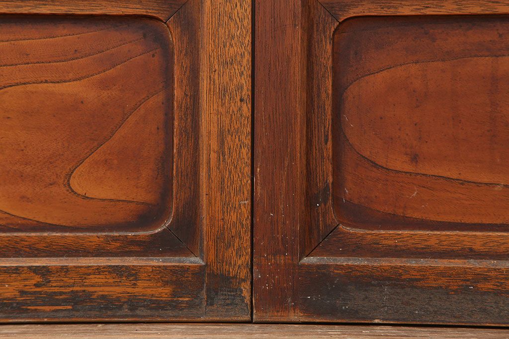 アンティーク建具　腰板ケヤキ材　細身の格子戸4枚セット(ガラス帯戸、引き戸)(R-037034)