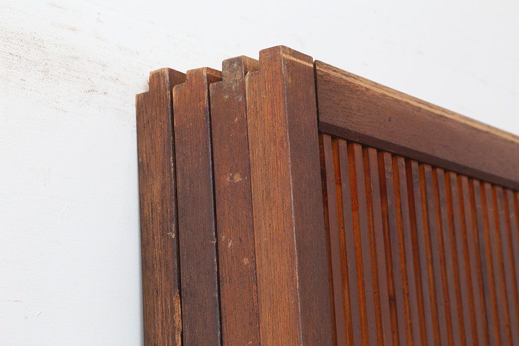 アンティーク建具　腰板ケヤキ材　細身の格子戸4枚セット(ガラス帯戸、引き戸)(R-037034)