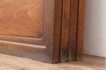 アンティーク建具　腰板ケヤキ材　細身の格子戸4枚セット(ガラス帯戸、引き戸)(R-037034)
