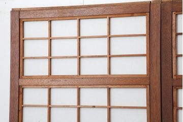 アンティーク建具　腰板ケヤキ材　細身の格子戸4枚セット(ガラス帯戸、引き戸)(R-037034)