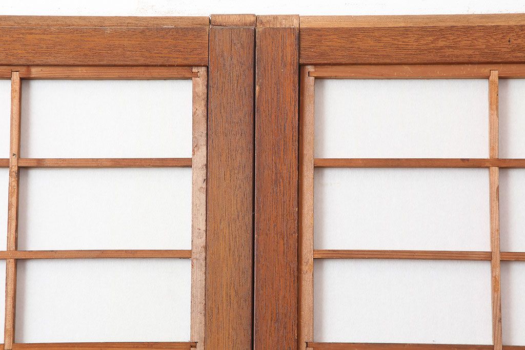 アンティーク建具　腰板ケヤキ材　細身の格子戸4枚セット(ガラス帯戸、引き戸)(R-037034)