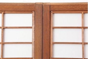 アンティーク建具　腰板ケヤキ材　細身の格子戸4枚セット(ガラス帯戸、引き戸)(R-037034)