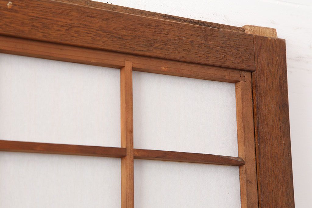 アンティーク建具　腰板ケヤキ材　細身の格子戸4枚セット(ガラス帯戸、引き戸)(R-037034)