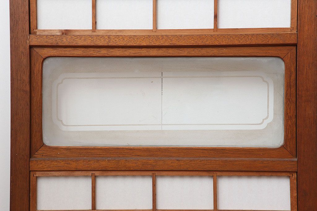 アンティーク建具　腰板ケヤキ材　細身の格子戸4枚セット(ガラス帯戸、引き戸)(R-037034)