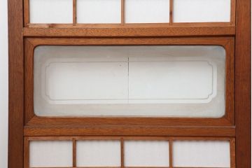 アンティーク建具　腰板ケヤキ材　細身の格子戸4枚セット(ガラス帯戸、引き戸)(R-037034)
