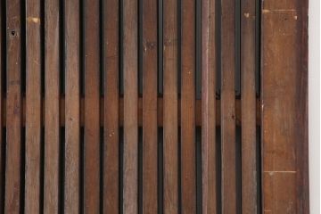 アンティーク建具　明治期　ヒノキ材　縁起物　巾着金具が存在感を放つ蔵戸(玄関戸、建具、引き戸)(R-037038)