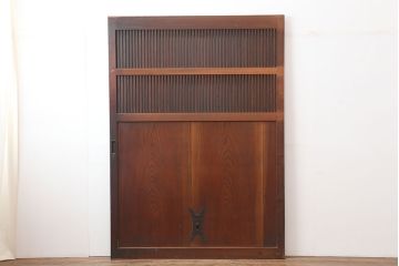 アンティーク建具　和製アンティーク　総ケヤキ材　風格漂う格子蔵戸(玄関戸、引き戸)(R-037039)