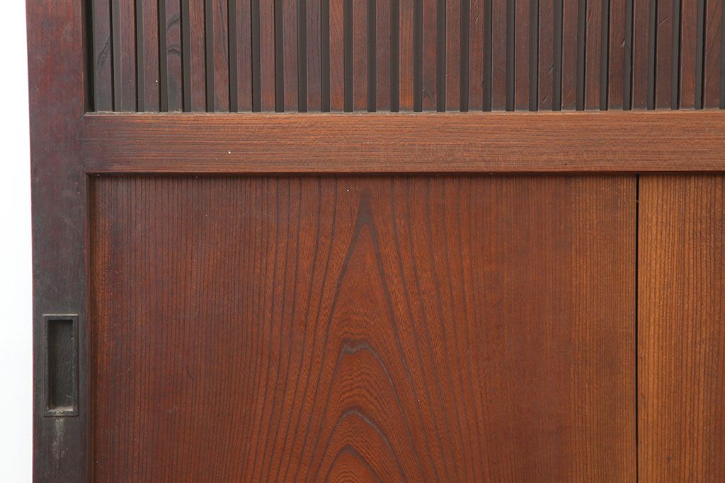 アンティーク建具　和製アンティーク　総ケヤキ材　風格漂う格子蔵戸(玄関戸、引き戸)(R-037039)