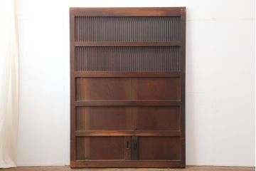 アンティーク建具　和製アンティーク　総ケヤキ材　風格漂う格子蔵戸(玄関戸、引き戸)(R-037039)