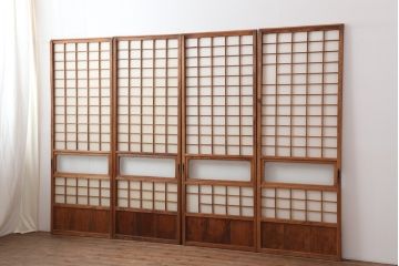アンティーク建具　昭和初期　レトロ　細身の障子戸4枚セット(引き戸)(R-037041)