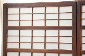 アンティーク建具　大正昭和初期　和モダンにもマッチ!桟が上品な裏障子付き格子戸4枚セット(ガラス帯戸、引き戸)(R-037042)