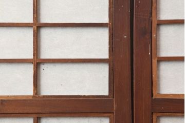 アンティーク建具　大正昭和初期　和モダンにもマッチ!桟が上品な裏障子付き格子戸4枚セット(ガラス帯戸、引き戸)(R-037042)
