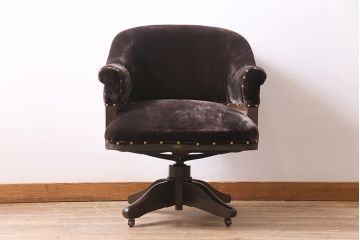 アンティーク家具　昭和初期　落ち着いた色合いのファブリックが素敵な回転チェア(回転椅子、ドクターチェア、アームチェア)(R-037046)