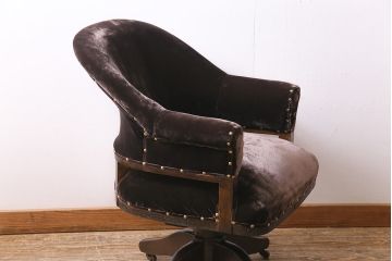 アンティーク家具　昭和初期　落ち着いた色合いのファブリックが素敵な回転チェア(回転椅子、ドクターチェア、アームチェア)(R-037046)