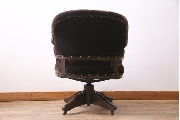 アンティーク家具　昭和初期　落ち着いた色合いのファブリックが素敵な回転チェア(回転椅子、ドクターチェア、アームチェア)(R-037046)