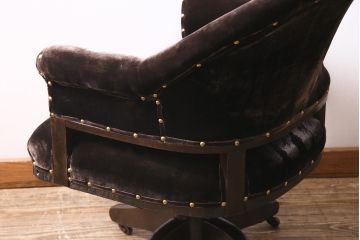 アンティーク家具　昭和初期　落ち着いた色合いのファブリックが素敵な回転チェア(回転椅子、ドクターチェア、アームチェア)(R-037046)