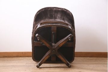 アンティーク家具　昭和初期　落ち着いた色合いのファブリックが素敵な回転チェア(回転椅子、ドクターチェア、アームチェア)(R-037046)