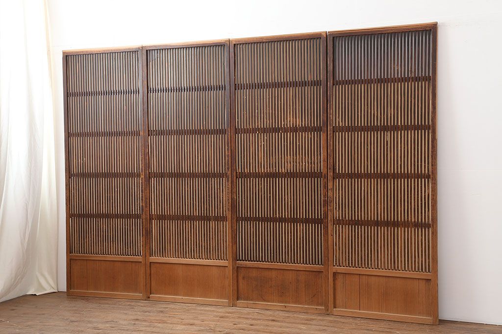 アンティーク建具　昭和初期　幅が狭めの格子戸4枚セット(引き戸、建具)(R-037047)