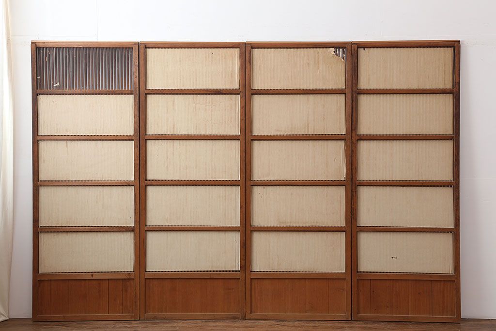 アンティーク建具　昭和初期　幅が狭めの格子戸4枚セット(引き戸、建具)(R-037047)