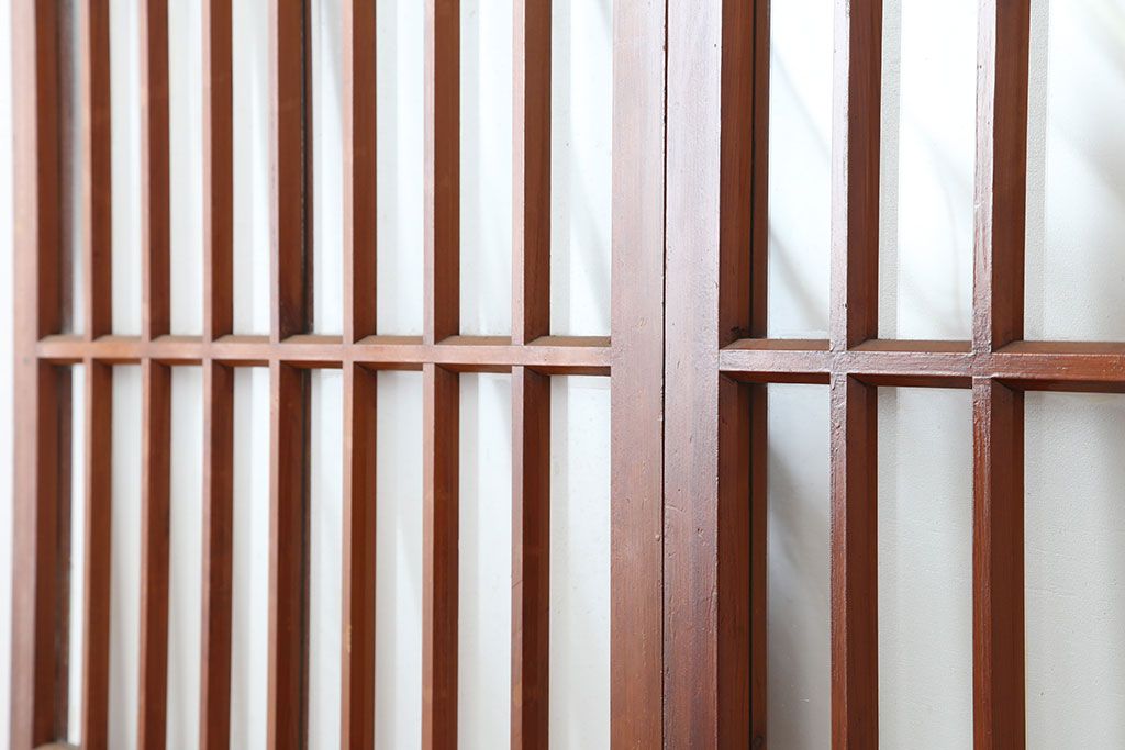 アンティーク建具　昭和初期　腰板ケヤキ材　和の雰囲気を演出するガラス戸2枚セット(引き戸、建具、玄関戸)(R-037048)