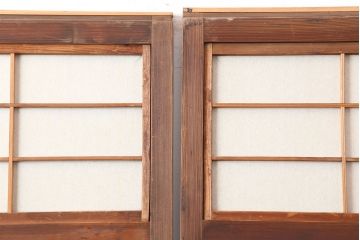 アンティーク建具　昭和初期　裏障子付き!　上質な和の空間づくりにおすすめの格子戸2枚セット(引き戸、建具)(R-037049)