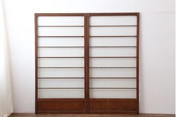 アンティーク建具　昭和中期　モールガラス　シンプルなガラス戸2枚セット(引き戸、建具)(R-037051)