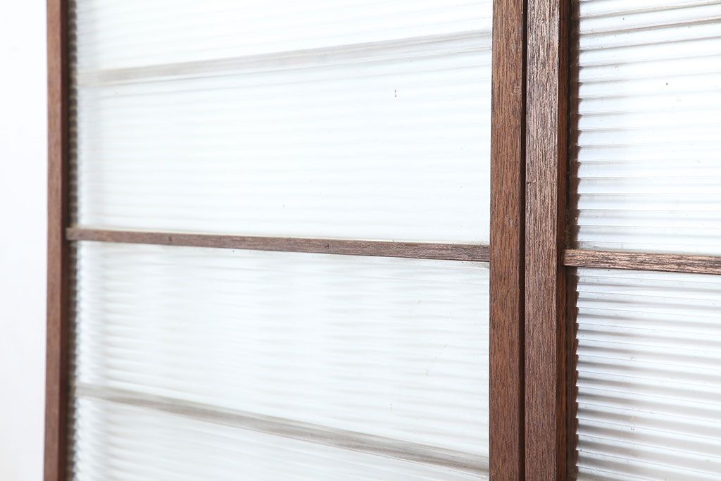 アンティーク建具　昭和中期　モールガラス　シンプルなガラス戸2枚セット(引き戸、建具)(R-037051)