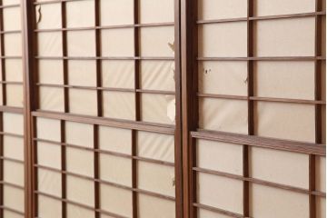 アンティーク建具　昭和初期　摺り上げ　　腰板杉材　うずら杢　風情あるインテリアにおすすめな雪見障子戸4枚セット(建具、擦り上げ障子戸、擦上障子戸、引き戸)(R-037052)
